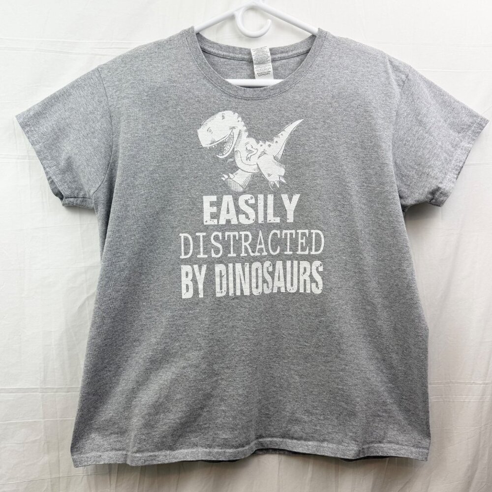 T-Rex Easily Distracted By Dinosaurs Tee Women XL Gray Gildan Ultra Cotton